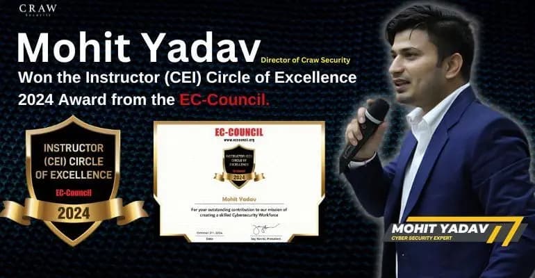 Mohit Yadav, Director at Craw Security, has won the Instructor (CEI) Circle of Excellence 2024 Award from the EC-Council